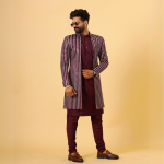 Stunning Red Chikankari Open Sherwani paired with Off-White Kurta Pajama for Men - Father Son Combo | Jaipurio